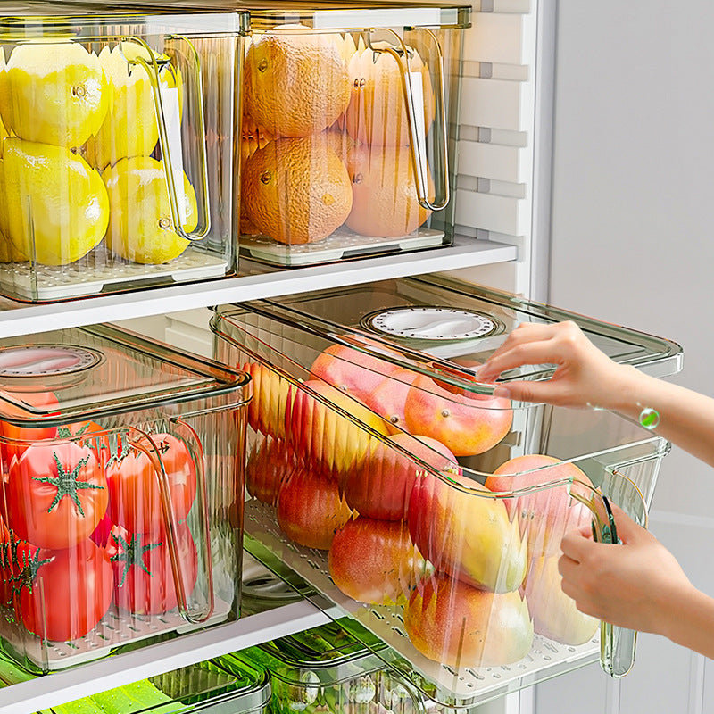 Boîte de rangement pour réfrigérateur eprolo, boîte alimentaire étanche avec poignée pour stockage empilable et drainable.