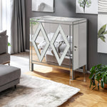 Armoire de rangement avec miroir eprolo, meuble en bois avec portes et miroir intégré dans un intérieur moderne.