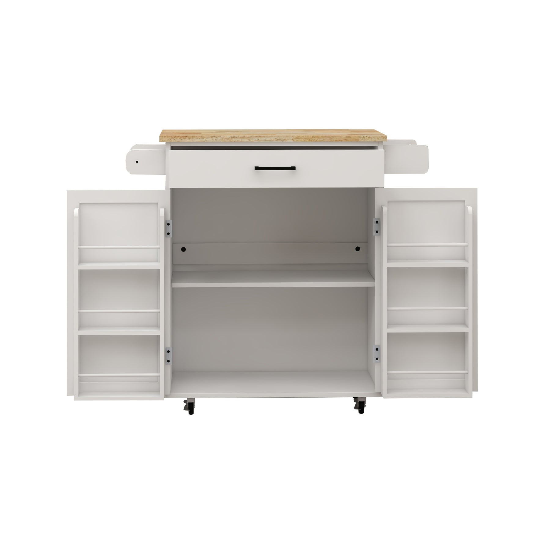 Mobilier d'entrée eprolo, îlot de cuisine roulant avec tiroir, portes, étagères ajustables et porte-serviettes.