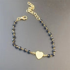 Black Round Beads Love Heart