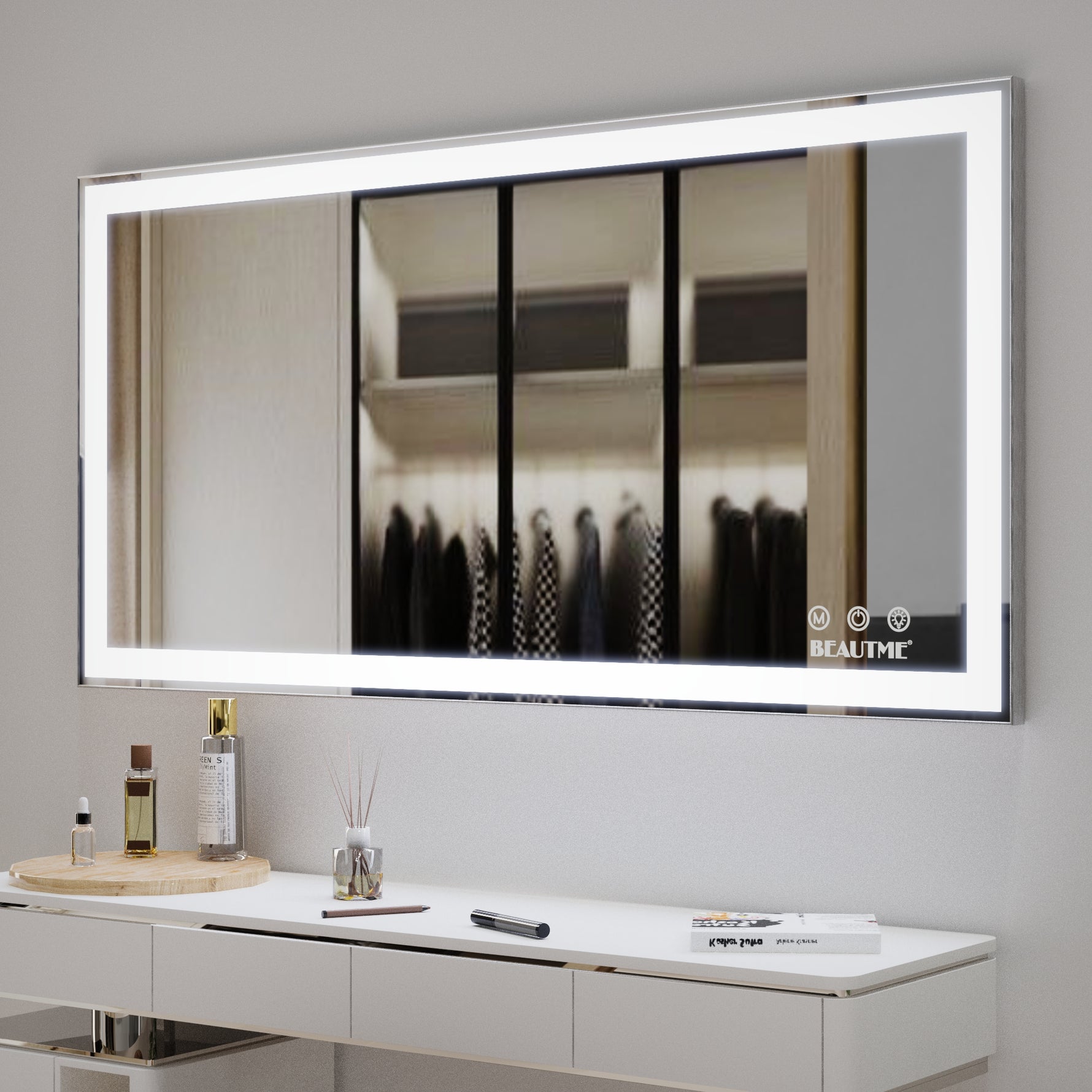 Miroir de maquillage LED pour salle de bain eprolo 48x24 pouces, miroir lumineux avec cadre rectangulaire moderne.