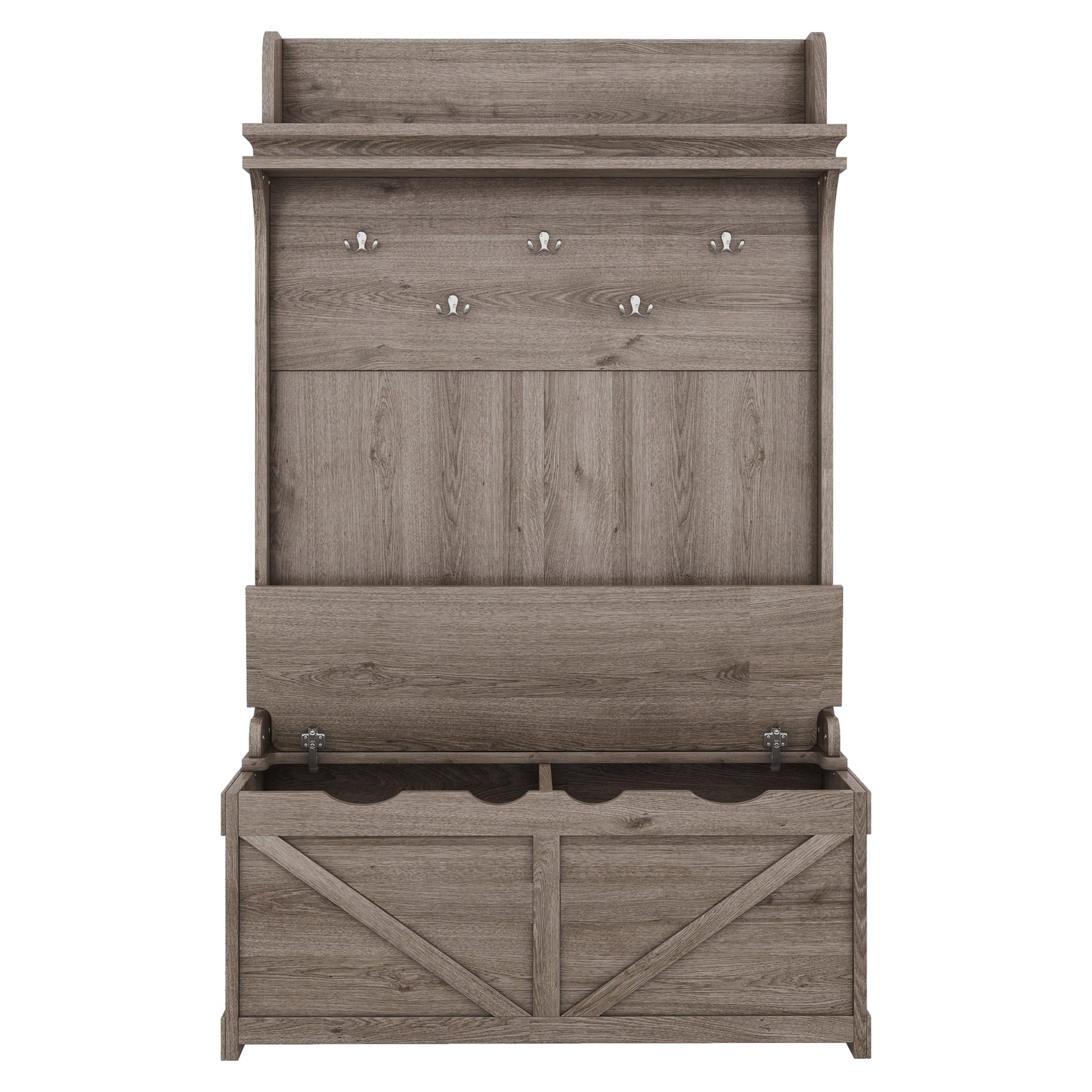 Armoire d'entrée en chêne avec bureau de rangement, 5 crochets, tiroirs et étagère de présentation, de la marque eprolo