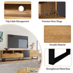 Support TV moderne pour écran de 80 pouces avec double espace de rangement, en bois élégant, par eprolo.
