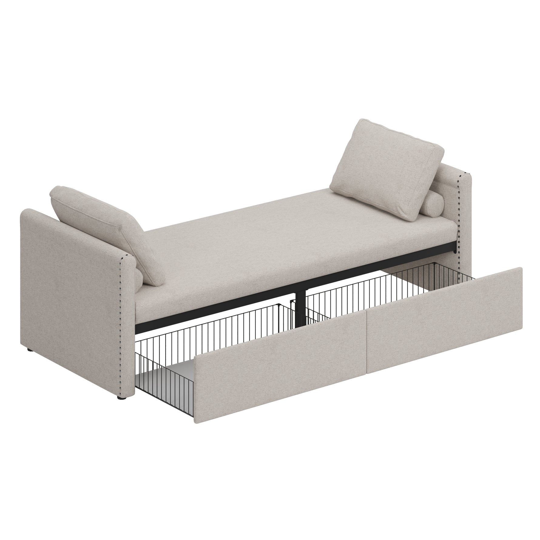Fauteuil lounge moderne avec coussins, convertible en canapé-lit, par eprolo, vue de face avec coussins rembourrés.