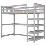 Lits superposés twin en gris avec rangements, étagères intégrées et bureau sous le lit, de la marque eprolo