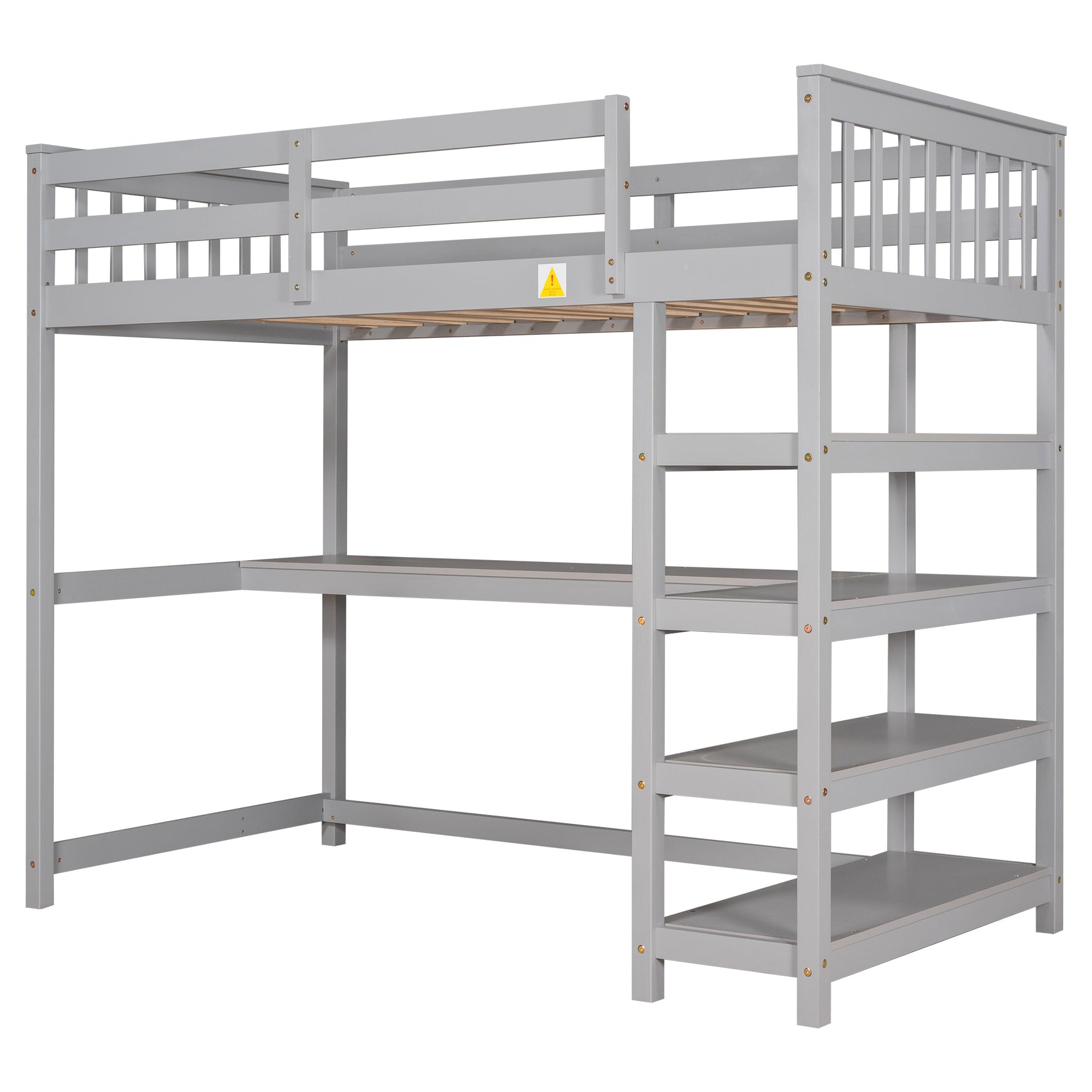 Lits superposés twin en gris avec rangements, étagères intégrées et bureau sous le lit, de la marque eprolo