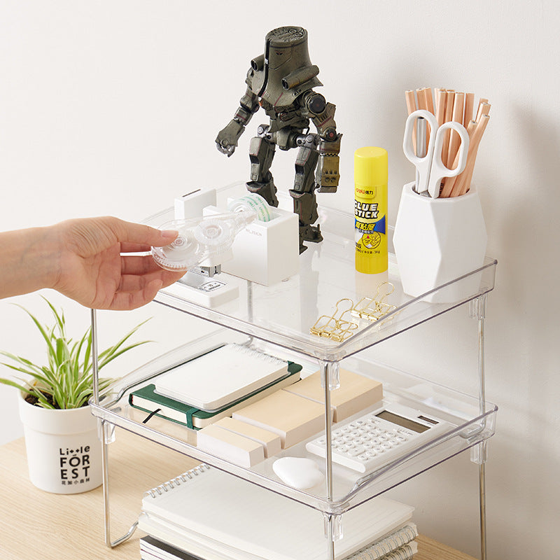 Étagère de bureau multifonction eprolo pour rangement cosmétique avec plusieurs compartiments, en métal noir.