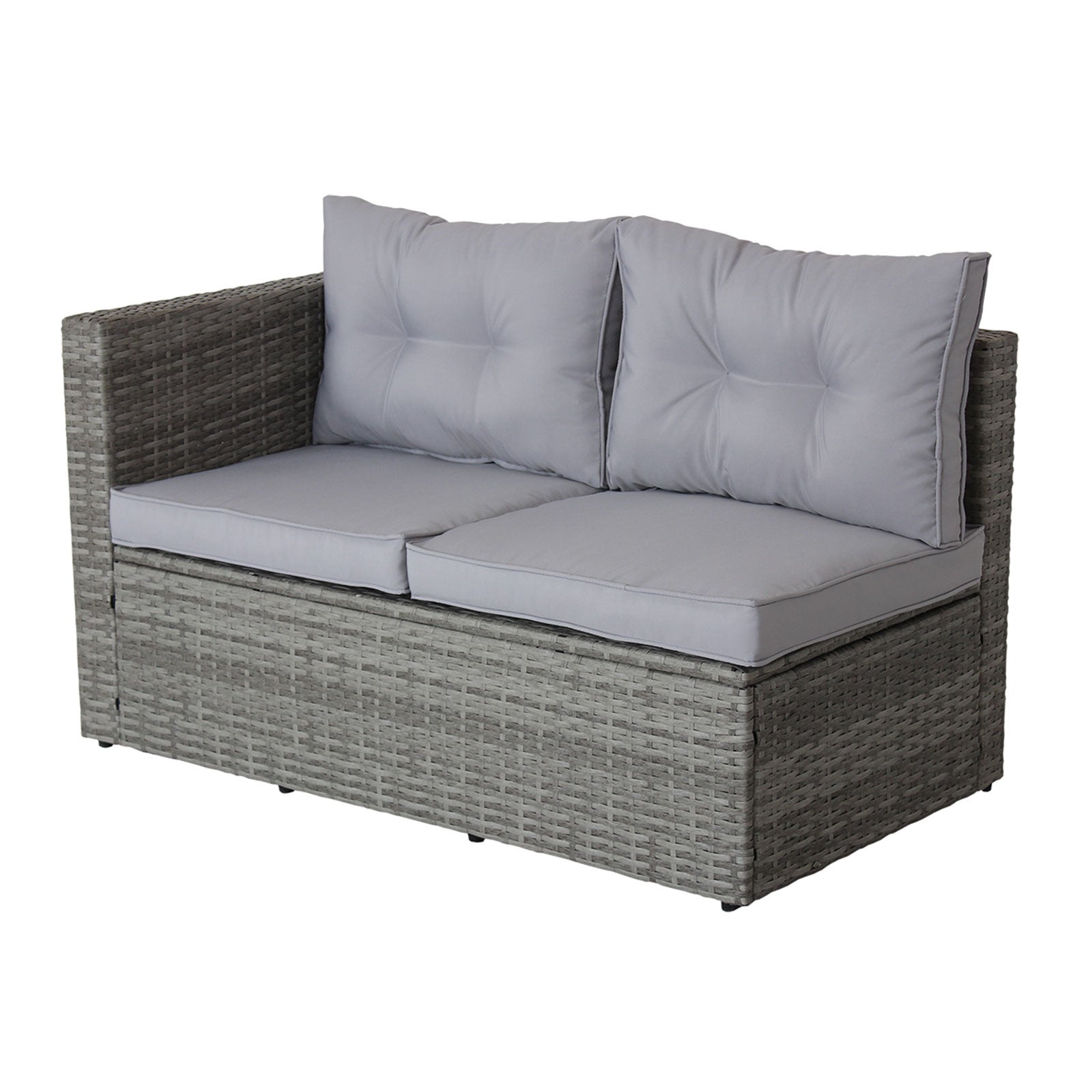 Ensemble de salon de jardin en rotin gris eprolo, 4 pièces avec canapé, fauteuils et coffre de rangement pour extérieur.