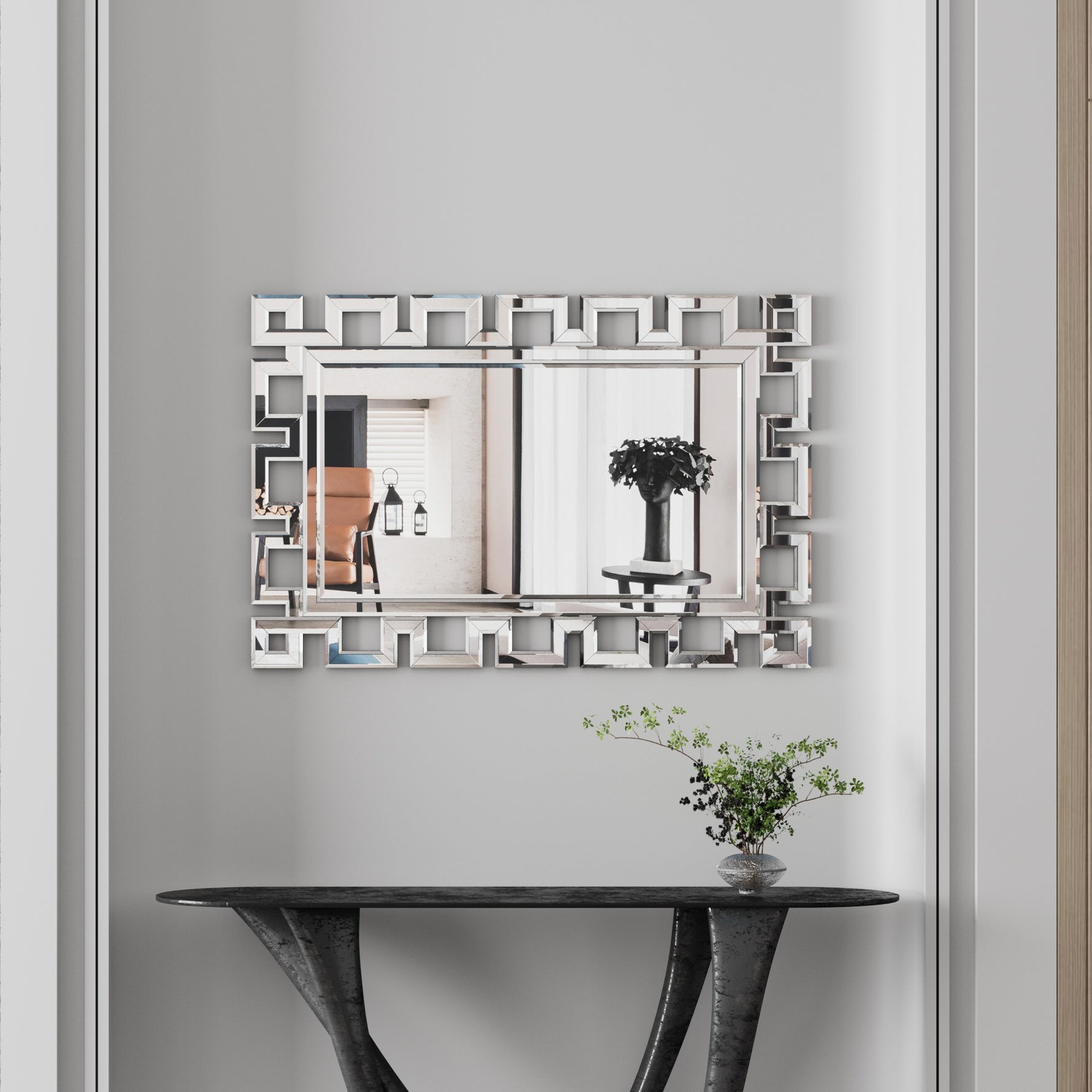 Grand miroir rectangulaire en argent, mural, décoratif, miroir HD clair pour salon, chambre ou entrée, par eprolo