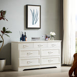 Commode blanche moderne à 3 tiroirs avec poignées métalliques, rangement pour chambre, dimensions 47,6''L x 15,7''l x 26,6''H.