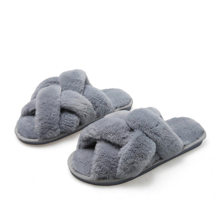 Open Toe Fluffy Slippers Women's Artificial Fur Couple Plush