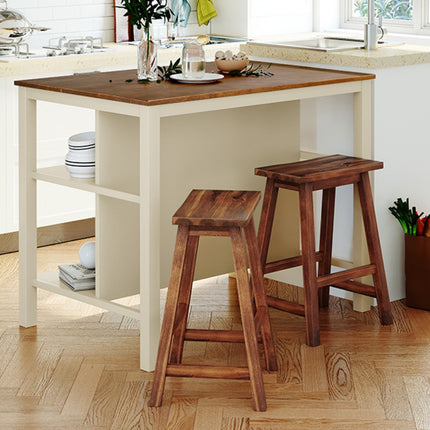 TOPMAX Solid Wood Rustic 3-Piece Kitchen Island Set With 2 Seats, Rubber Wood