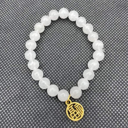 Natural White Marble Bracelet Flocculence Crystal Transparent Round Beads Simple