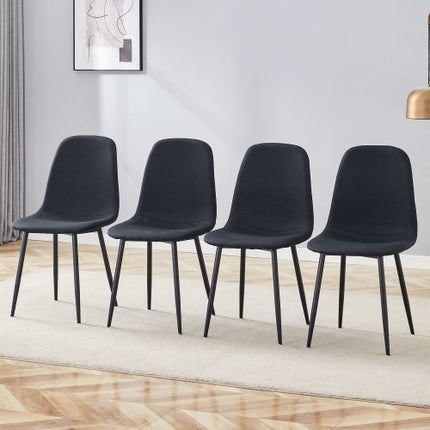 Luxury Simple Chair - Set Of 4 BLACK Linen-Cotton Material High Resilience Dining Chair With Metal Black Leg.Integral Metal Leg Architecture,Suitable For Various Interior Decoration Styles.