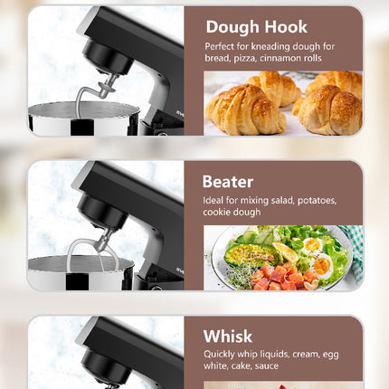 SVEWT SM-1540 1500W Stand Mixer Chef Machine Food Mixer 10-Speed Control With 5.5L SUS304 Stainless Steel Bowl - Black