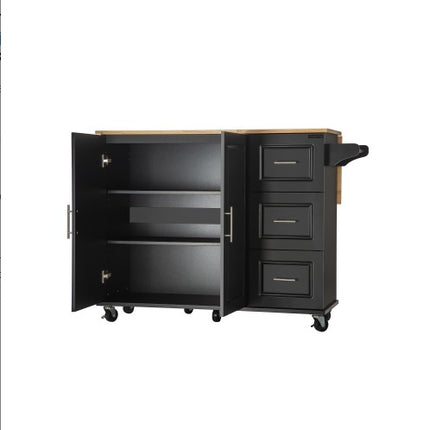 Kitchen Island And Kitchen Trolley, Mobile Kite Island, With Extendable Rubberwood Tabletop, Adjustable Cabinet Shelves