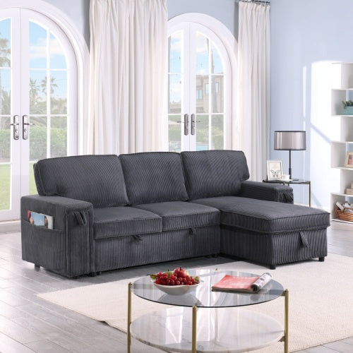 U STYLE Upholstery Sleeper GREY Sectional Sofa With Storage Space