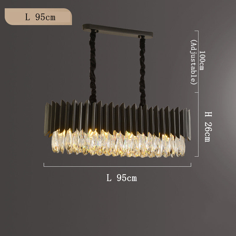 Lustre moderne noir en cristal pour salon, éclairage élégant et simple, de la marque Novah, suspendu au plafond.