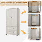 Armoires de cuisine eprolo, grande armoire de rangement antique blanche de 70 pouces avec 2 tiroirs et 3 étagères.