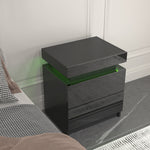 Table de chevet moderne noire avec LED eprolo, design épuré et éclairage intégré pour chambre élégante.