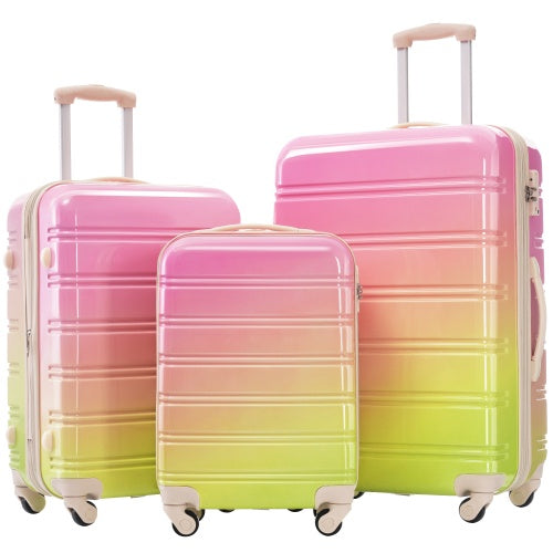 Hardshell Luggage Sets 3 Piece Gradient Color Expandable Suitcase With Spinner Wheels And TSA Lock Lightweight 20 24 28 Available,Pink Green