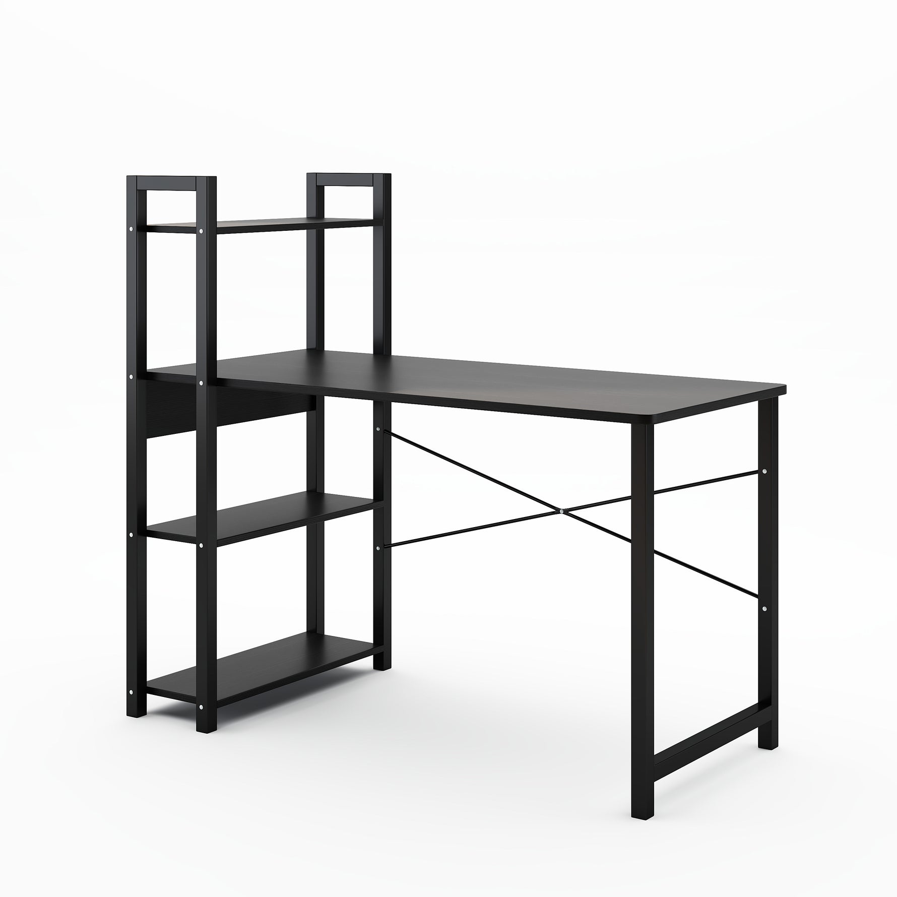 Bureau pour chambre avec cadre en acier, bureau informatique en métal et bois, avec 4 étagères de rangement, style étudiant.