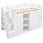 Lit mezzanine fonctionnel eprolo blanc avec 3 étagères, 2 armoires, 2 tiroirs, échelle avec rangement, sans sommier.