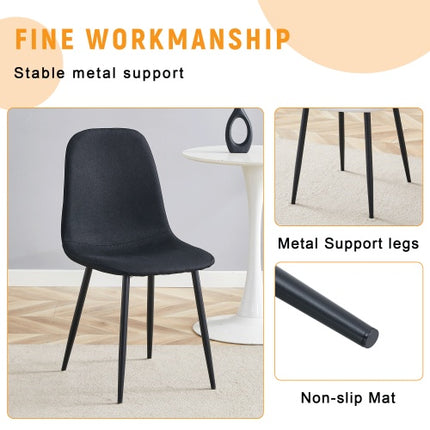 Luxury Simple Chair - Set Of 4 BLACK Linen-Cotton Material High Resilience Dining Chair With Metal Black Leg.Integral Metal Leg Architecture,Suitable For Various Interior Decoration Styles.