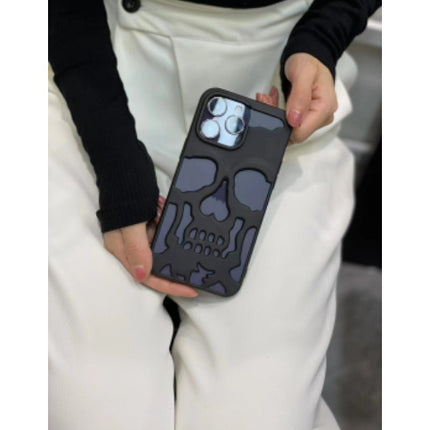 Luxury Plating 3D Skull Phone Case Breathable Glossy Hollow Out Gold Metallic Paint