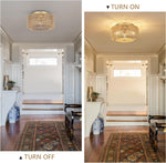 Plafonnier eprolo style bohème avec 3 lumières, abat-jour en rotin tissé à la main, montage au plafond, style ferme