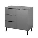 Armoire de rangement grise avec 3 tiroirs, portes médiévales et étagères ajustables, meuble de stockage eprolo