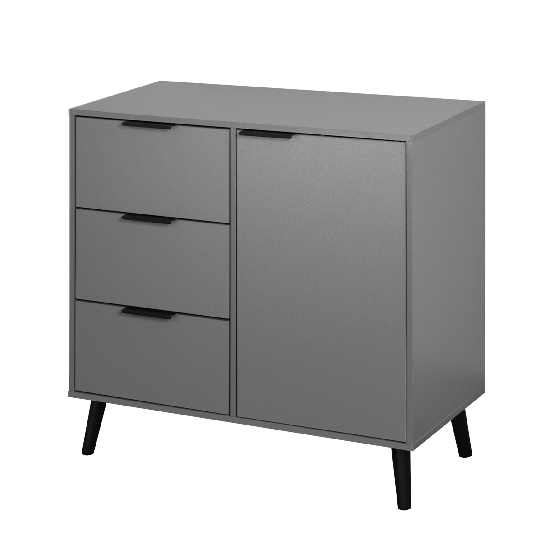 Armoire de rangement grise avec 3 tiroirs, portes médiévales et étagères ajustables, meuble de stockage eprolo