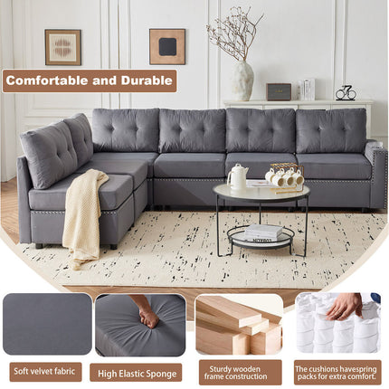 Velvet Modular Combination Sofa With Storage, Living Room Combination Sleeper Sofa