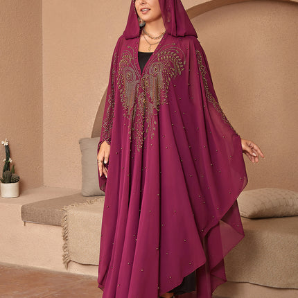 Muslim Style Rhinestone Beaded High Density Chiffon Cape And Shawl