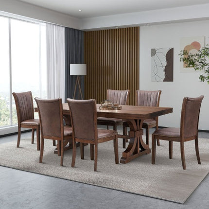 78.74 Rectangular Rubber Wood Dining Table For 6-8 With Wooden Trestle Pedestal Base,Mid Century Modern Kitchen Wooden Table Dinner Table For Dining Room, Living Room,OAK