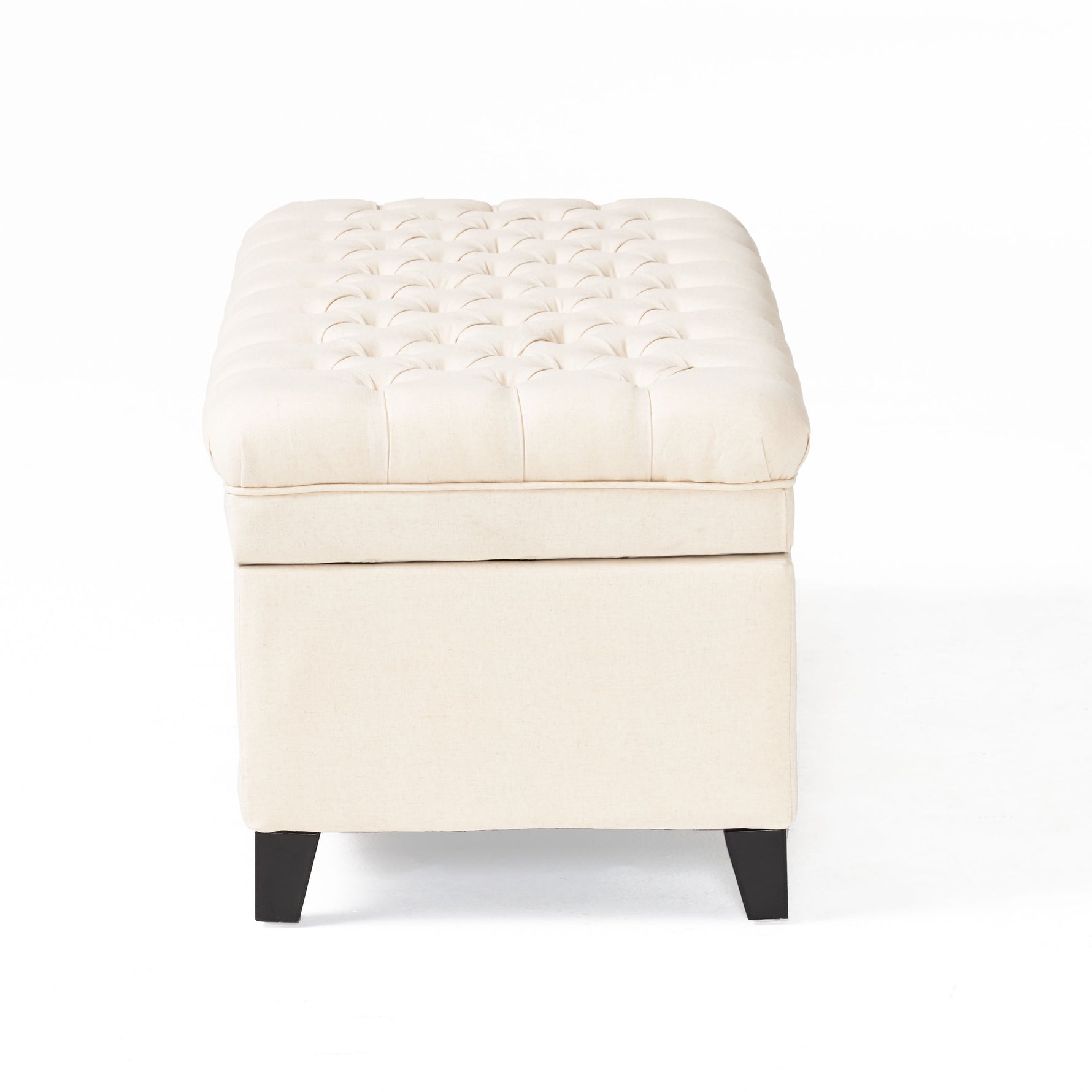 Pouf de rangement Juliana de la marque eProlo, ottoman en tissu avec espace de stockage intégré, en couleur neutre.