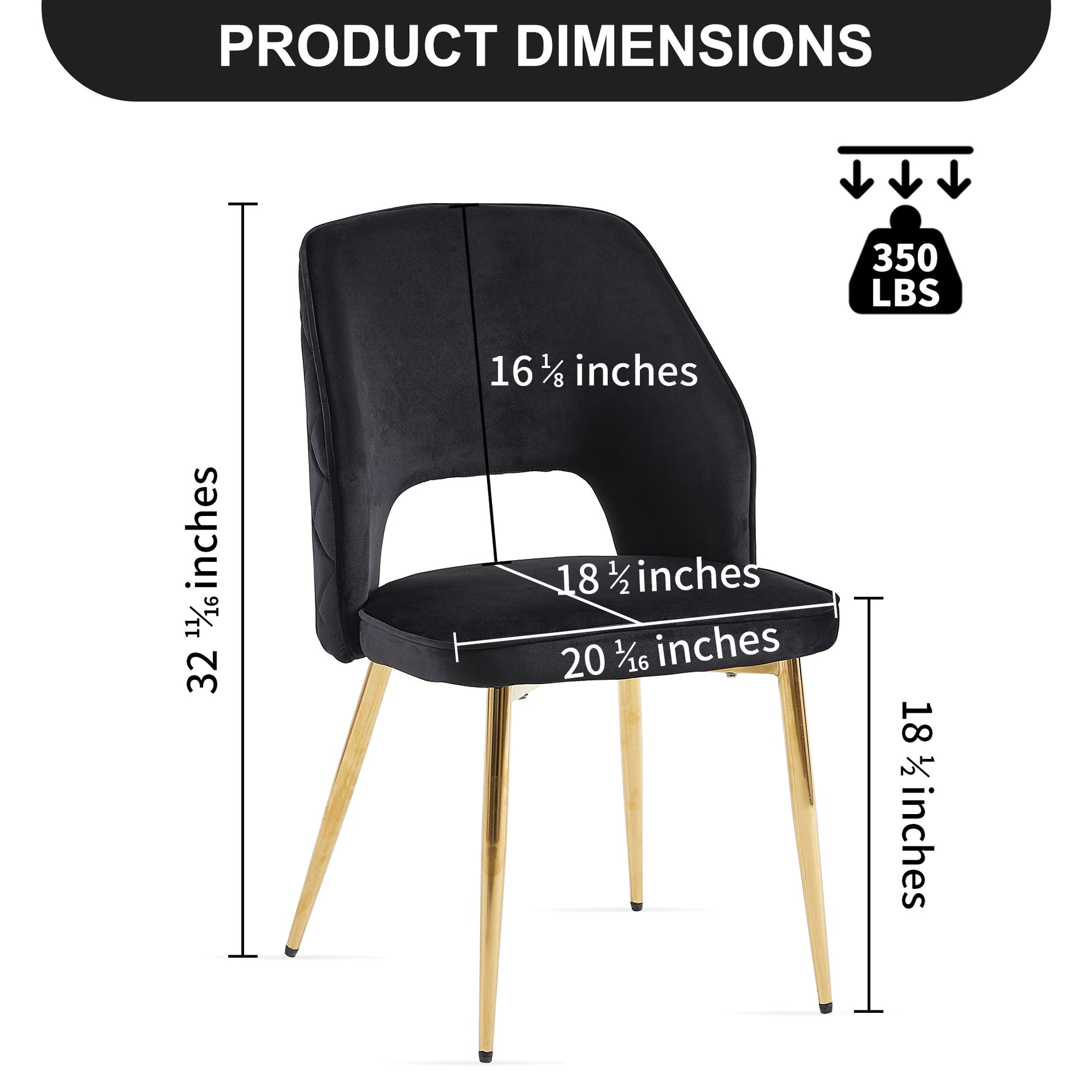 Chaise de salle à manger en velours noir avec pieds en métal et dossier creux, ensemble de 4, style moderne par eprolo