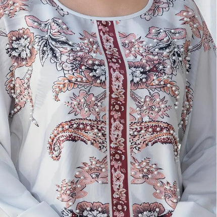 Elegant Floral Print Long Sleeve Abaya Dress