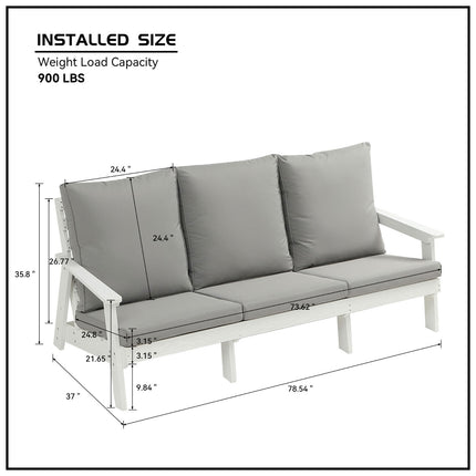 HIPS 3 Seater Sofa With Cushion, Wood Grain Outdoor Garden Sofa,White Grey