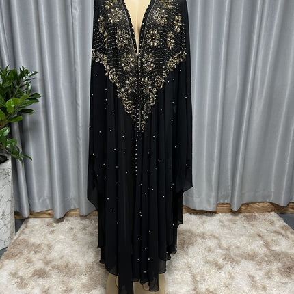 Muslim Style Rhinestone Beaded High Density Chiffon Cape And Shawl