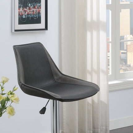 Dining Kitchen Adjustable Bar Stool Chair Ebony Color Wax Polyurethane Leather Chrome Base Modern Set Of 2 Chairs Bar Stool