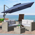 Ensemble de mobilier d'extérieur en rotin gris, canapé sectionnel de 4 pièces avec coffre de rangement, style patio eprolo