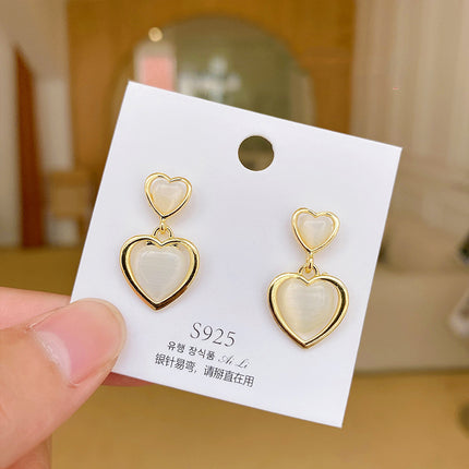 S925 Silver Needle Geometric Opal Temperament Diamond Earrings Simple