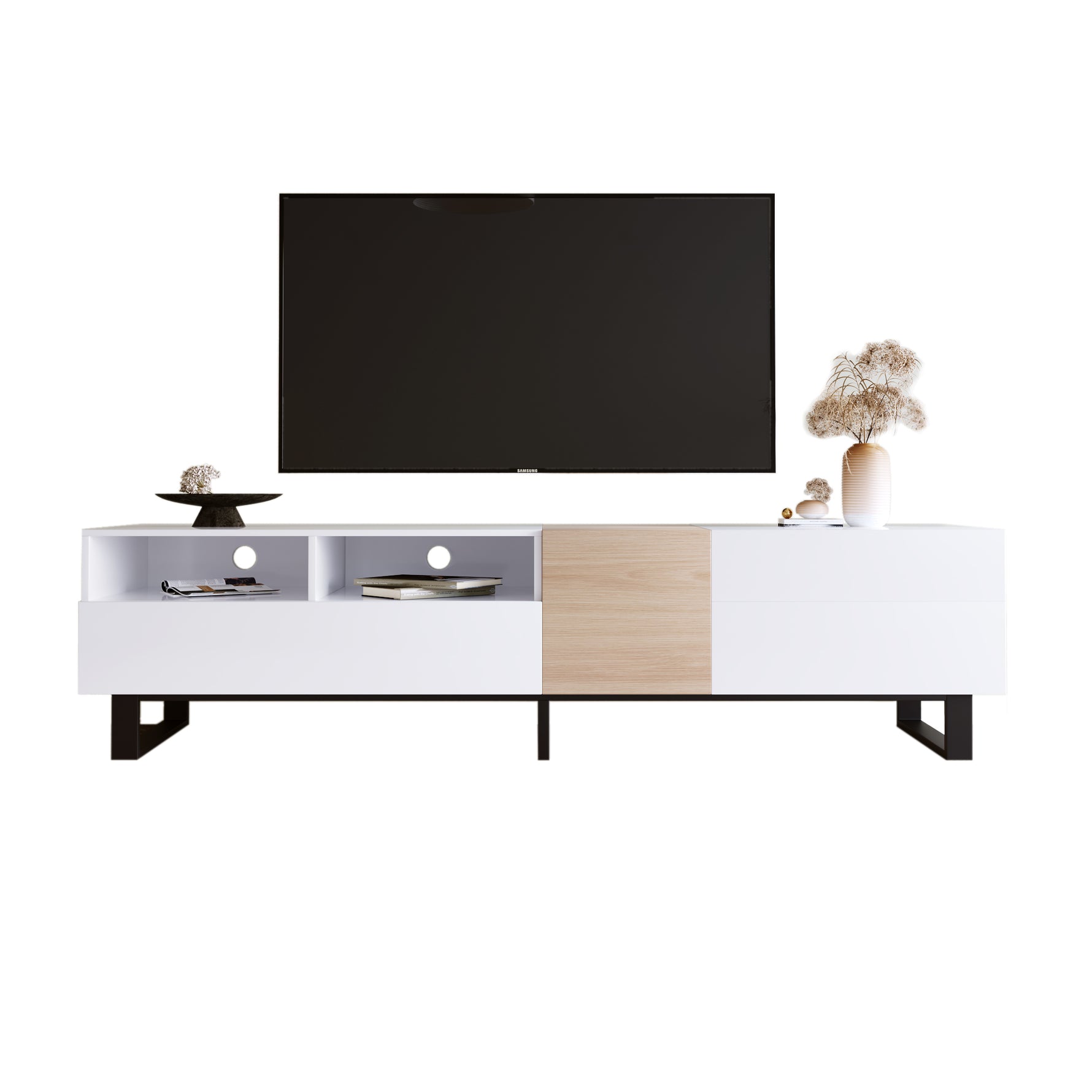 Meuble TV moderne en bois avec espace de rangement, conçu par eprolo, pour salon contemporain