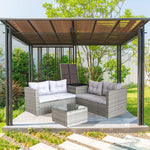 Set de mobilier d'extérieur en rotin gris, comprenant un canapé sectionnel 4 pièces avec coffre de rangement, par eprolo