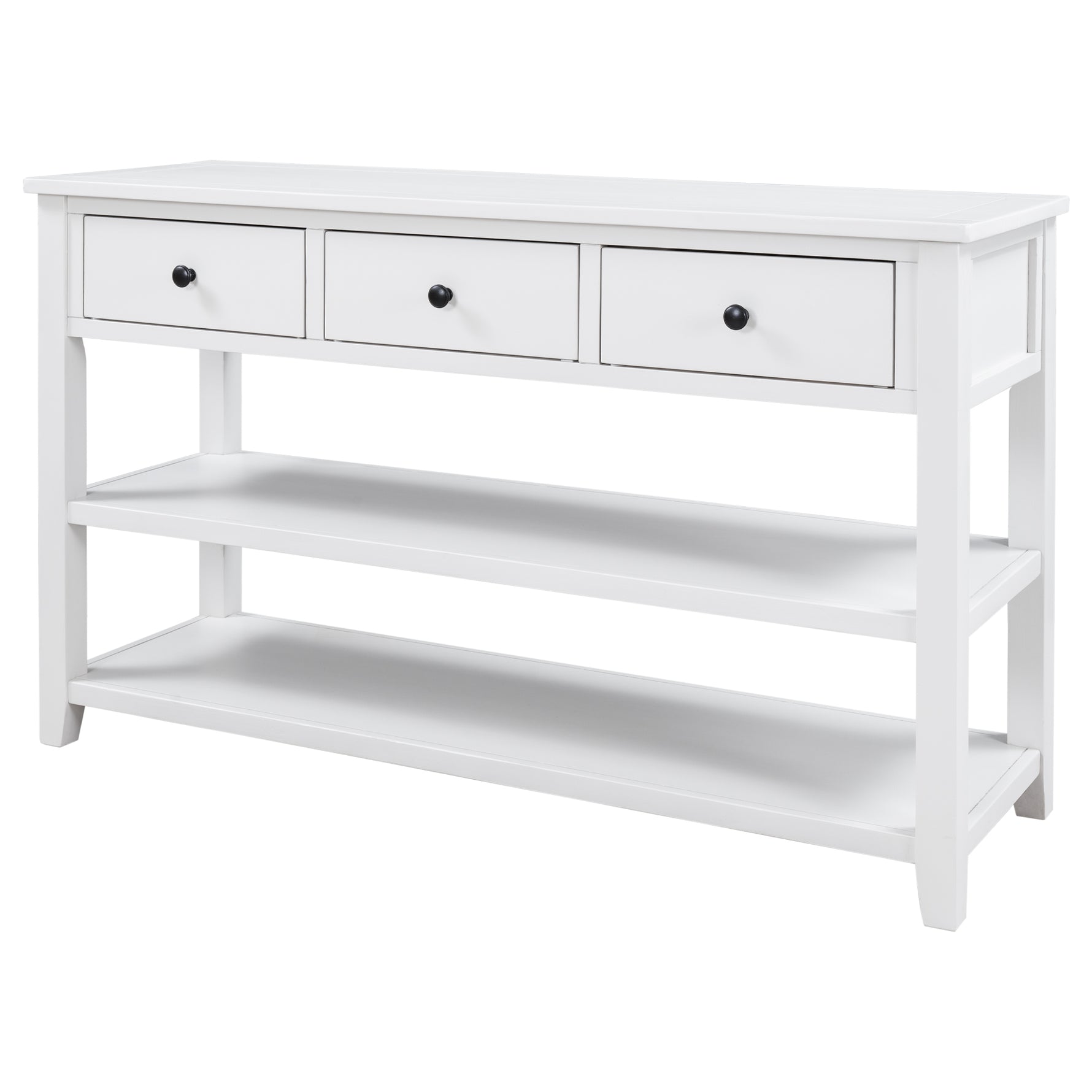 Console d'entrée rétro eprolo en bois massif de pin blanc antique avec deux étagères ouvertes, design élégant et cadre solide
