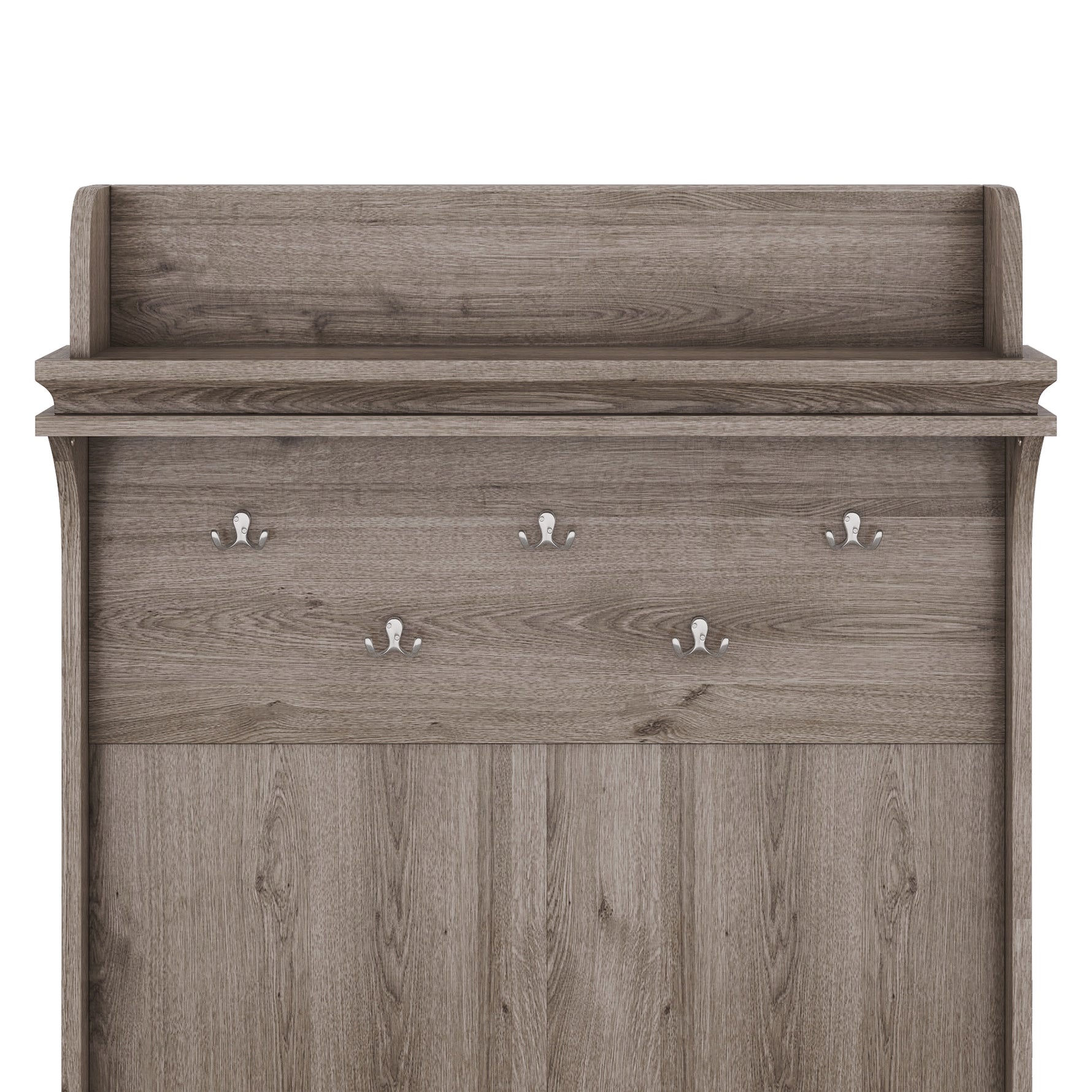 Armoire d'entrée en chêne avec bureau de rangement, 5 crochets, tiroirs et étagère, par eprolo