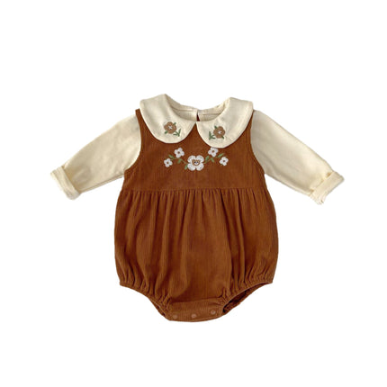 Baby Autumn Clothing Corduroy Embroidered Suspender Romper Western Style Sleeveless Onesie Triangle Jumpsuit Climbing