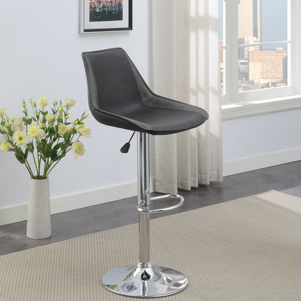 Dining Kitchen Adjustable Bar Stool Chair Ebony Color Wax Polyurethane Leather Chrome Base Modern Set Of 2 Chairs Bar Stool