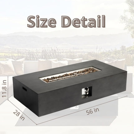 50000 BTU Large Rectangular Stone Gas Fire Pit With Lava Canopy